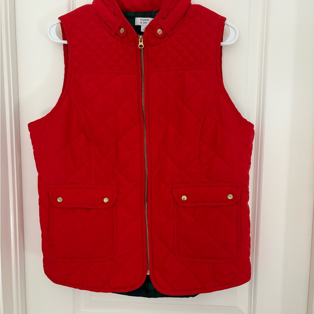 Crown & Ivy Red Puffer Vest - Full Zip, Size L, Like New